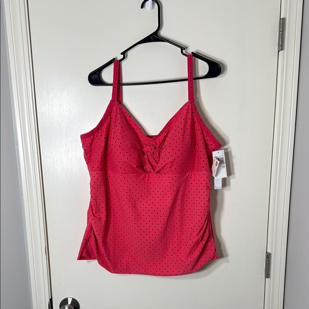 NWT Christina Women’s Pink & Black Polka‎ Dot Tankini Swim Top Plus Size 3X